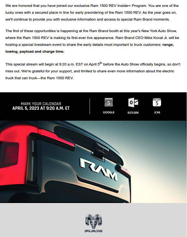 Ram 1500 REV Livestream: Ram 1500 REV Specs (Range, Towing, Payload, Charge Time) Coming Tomorrow 4/5 @ NYIAS ram1500rev-nyias